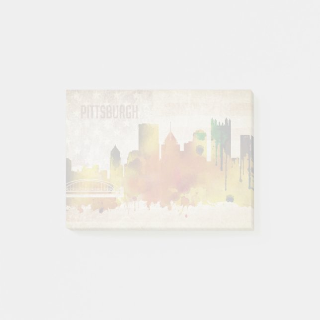 Pittsburgh, PA | Watercolor City Skyline Post-it Notes (Front)