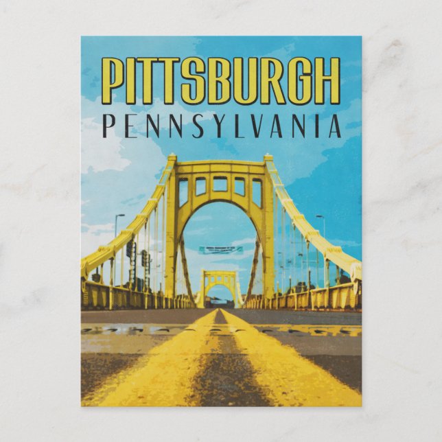 Pittsburgh, PA Yellow Bridge Vintage Travel Postcard (Front)