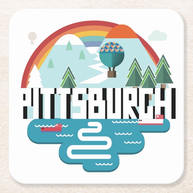 Pittsburgh, Pennsylvania | Cityscape Design Square Paper Coaster (Front)