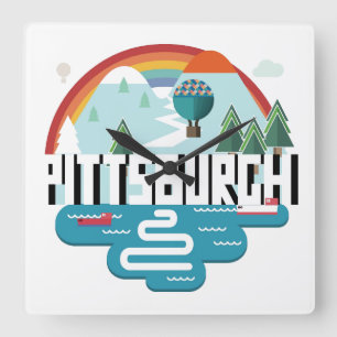 Pittsburgh, Pennsylvania Cityscape Design Square Wall Clock