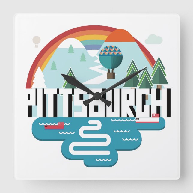 Pittsburgh, Pennsylvania | Cityscape Design Square Wall Clock (Front)