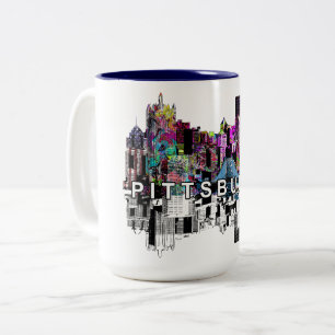 Pittsburgh, Pennsylvania in graffiti Two-Tone Coffee Mug