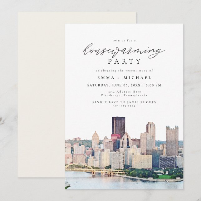 PITTSBURGH PENNSYLVANIA Skyline Housewarming Invitation (Front/Back)