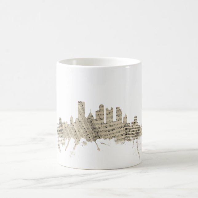 Pittsburgh Pennsylvania Skyline Sheet Music Citysc Coffee Mug (Center)