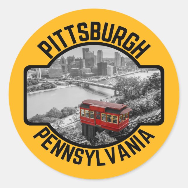 Pittsburgh Pennsylvania Steel City Skyline Incline Classic Round Sticker (Front)