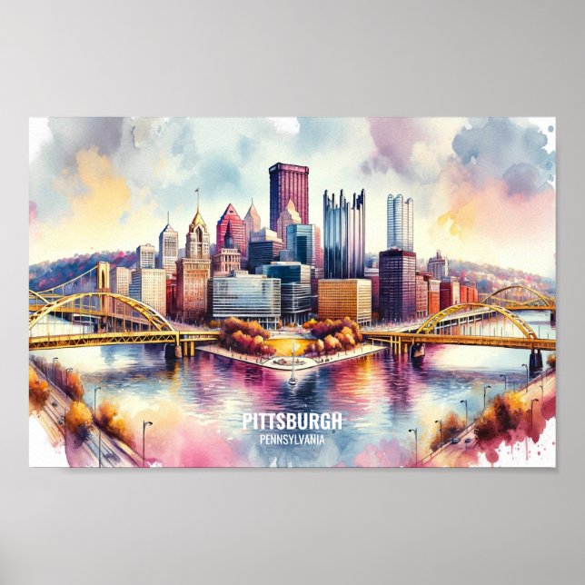 Pittsburgh Pennsylvania Travel Places watercolor Poster (Front)
