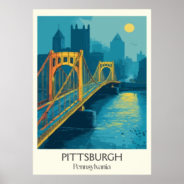 Pittsburgh Pennsylvania Vintage Iconic Bridge Art Poster (Front)