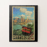Pittsburgh Pennsylvania Vintage Travel Jigsaw Puzzle<br><div class="desc">Pittsburgh Pennsylvania design in Vintage Travel style featuring the Duquesne Incline and the city of Pittsburgh with bridge and river below.</div>