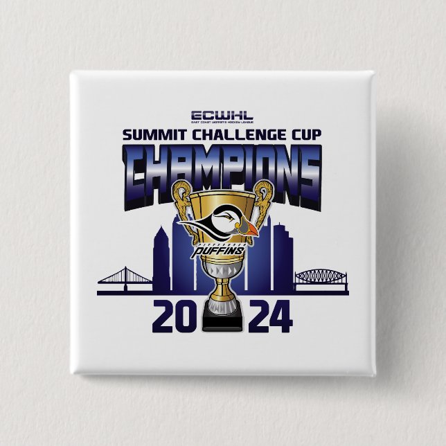 Pittsburgh Puffins Summit Challenge Cup Champions 2 Inch Square Button (Front)