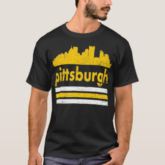 Pittsburgh Retro Three Stripe Black Weathered T-Shirt