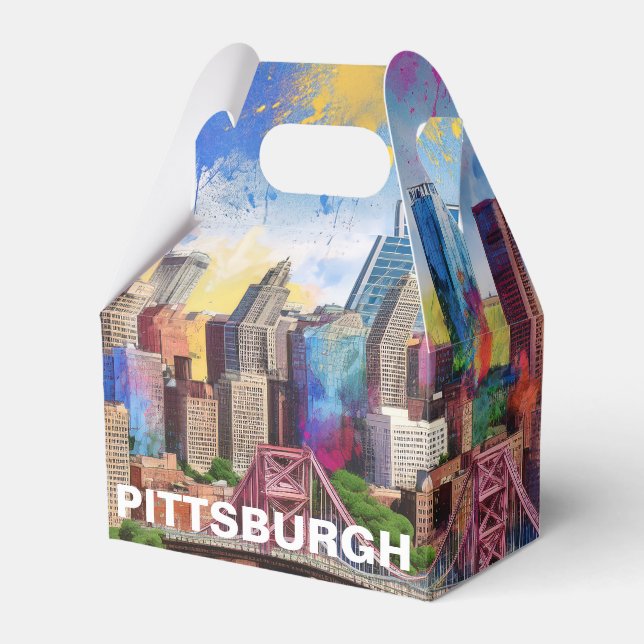 Pittsburgh Skyline Abstract Art Favor Box (Front Side)