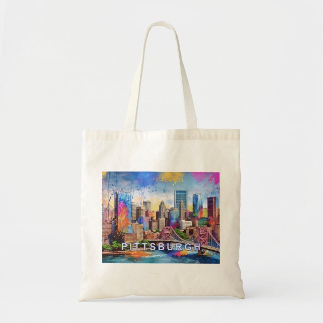 Pittsburgh Skyline Abstract Art Tote Bag (Front)
