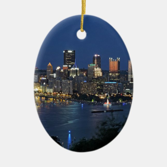 Pittsburgh Skyline at Dusk Ceramic Ornament (Front)