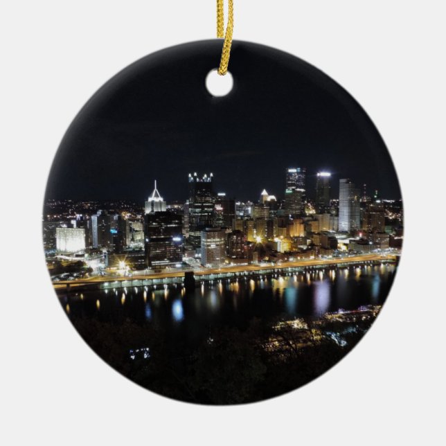 Pittsburgh skyline at night from Mount Washington Ceramic Ornament (Front)