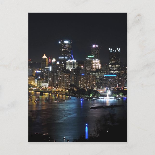 Pittsburgh Skyline at Night Postcard (Front)