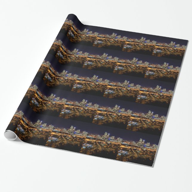 Pittsburgh Skyline at Night Wrapping Paper (Unrolled)