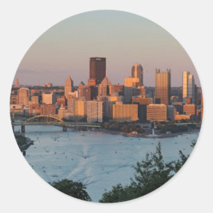 Pittsburgh Skyline at Sunset Classic Round Sticker