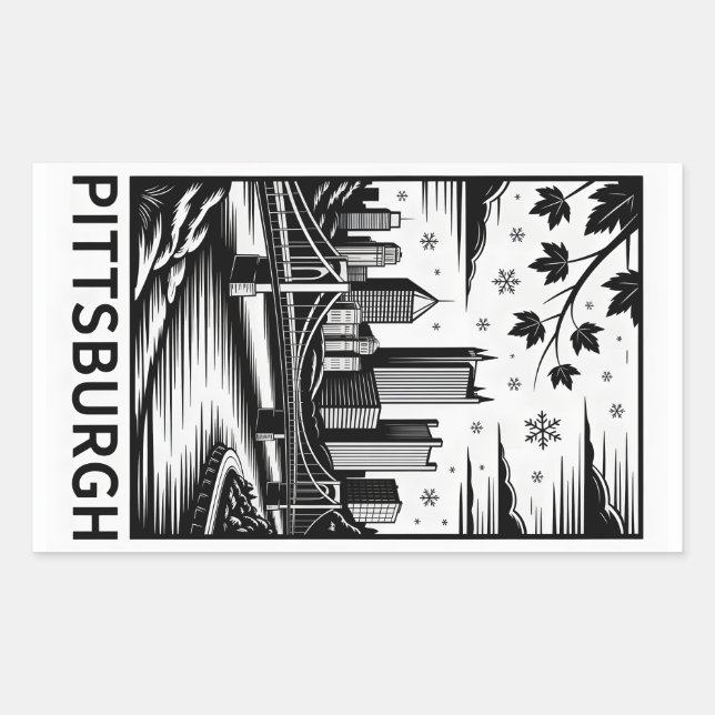 Pittsburgh Skyline Black & White Winter City Sticker (Front)