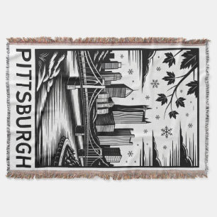 Pittsburgh Skyline Black & White Winter City Throw Blanket