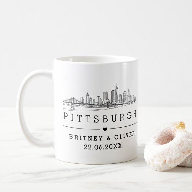 Pittsburgh Skyline  – Custom Wedding gift Coffee Mug (With Donut)