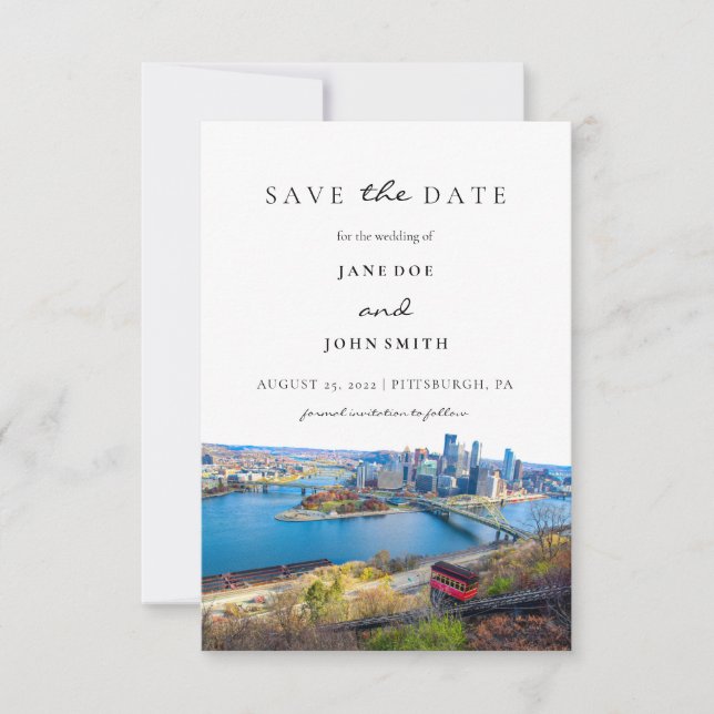 Pittsburgh Skyline Flat Save The Date Card (Front)