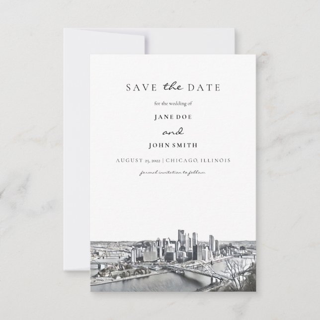 Pittsburgh Skyline Flat Save The Date Card (Front)