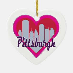 Pittsburgh Skyline Heart Ceramic Ornament