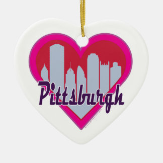 Pittsburgh Skyline Heart Ceramic Ornament