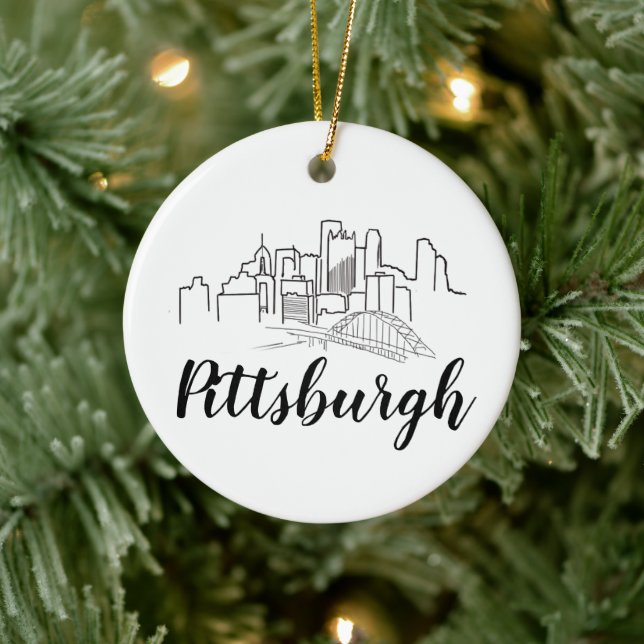 Pittsburgh Skyline Illustration Art Ceramic Ornament (Tree)