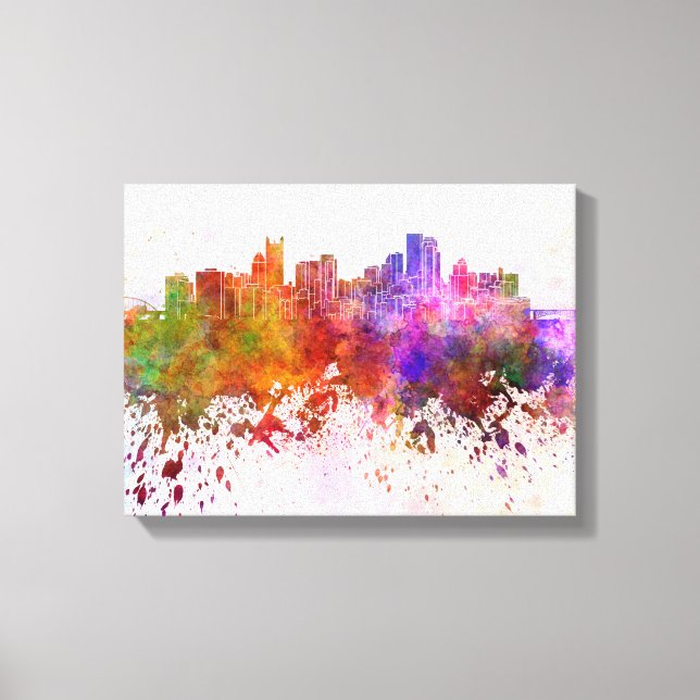 Pittsburgh skyline in watercolor background canvas print (Front)