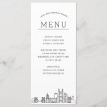 Pittsburgh Skyline | Wedding Event Dinner Menu<br><div class="desc">A set of personalized food menus for your next wedding-themed event in the beautiful city of Pittsburgh, Pennsylvania. It features a deco-styled illustration of the city skyline. Above this, are spots for your unique menu selection. On the reverse side is a soft nickel grey colour with a space for your...</div>