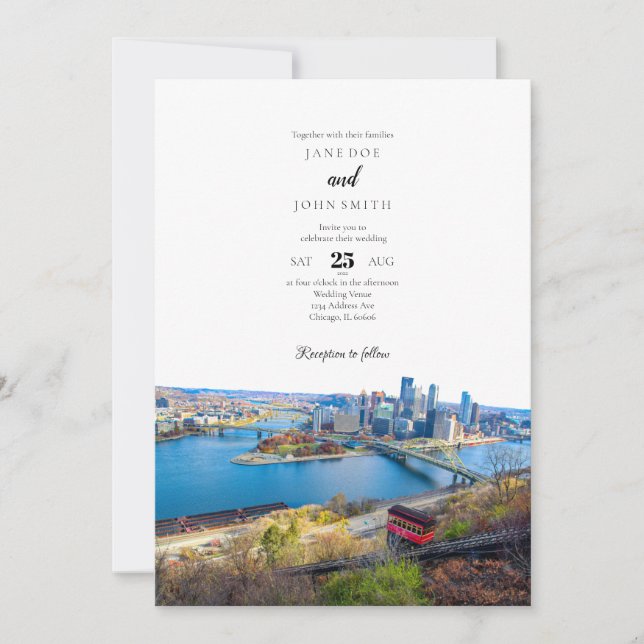 Pittsburgh Skyline Wedding Invitation (Front)