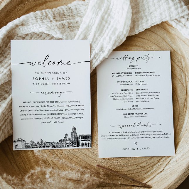 Pittsburgh Skyline Wedding Program 5x7 Flat Card (Creator Uploaded)
