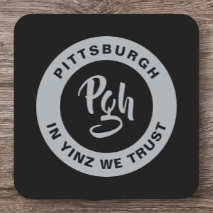 Pittsburgh Sports Yinz Custom Barware Square Pap Paper Coaster