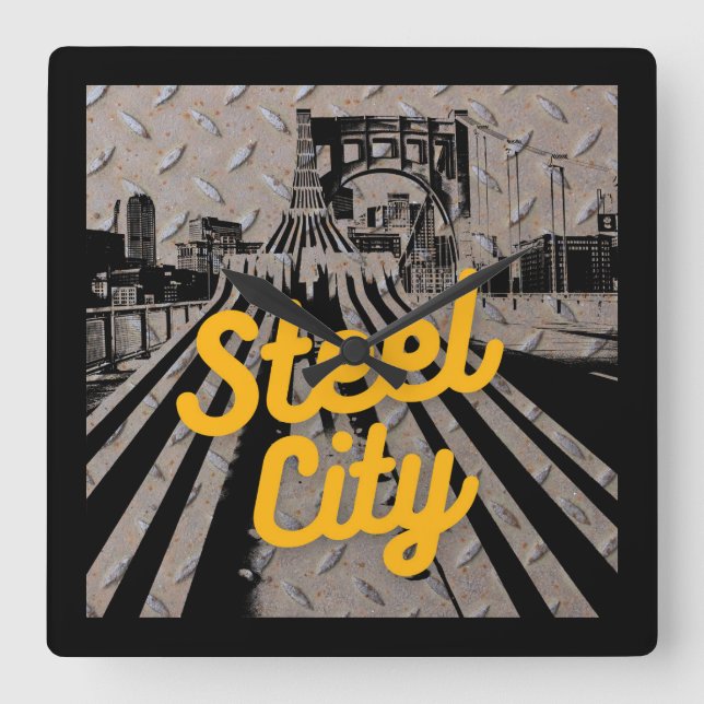 Pittsburgh Steel City Bridge Skyline Pennsylvania  Square Wall Clock (Front)