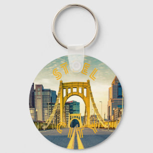 Pittsburgh Steel City Skyline 412 Pennsylvania Can Keychain