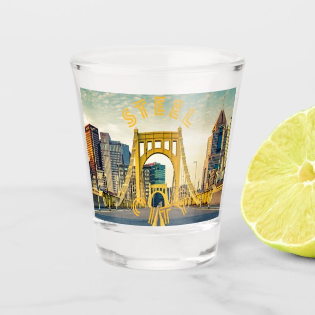 Pittsburgh Steel City Skyline 412 Pennsylvania Can Shot Glass (Front)