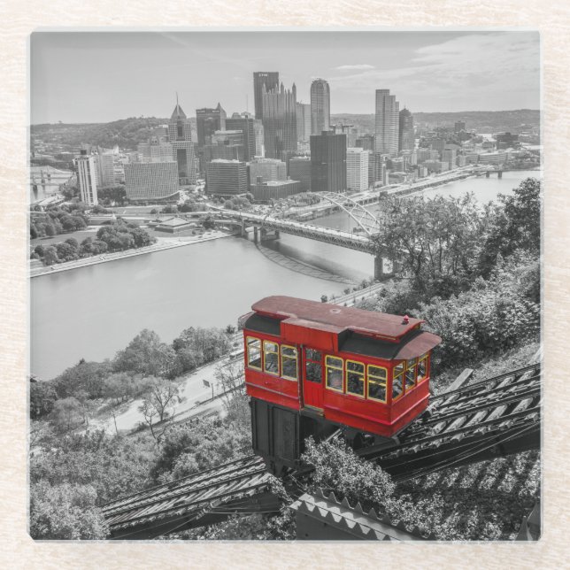 Pittsburgh Steel City Skyline Incline Photography  Glass Coaster (Front)