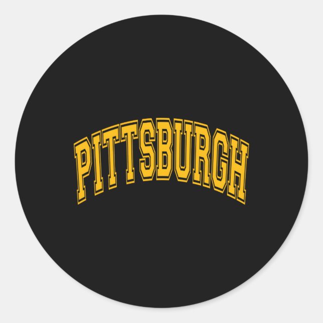 Pittsburgh Varsity Style Amber Text And Outline Classic Round Sticker (Front)