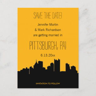 Pittsburgh Wedding Black and Gold Save the Date Announcement Postcard