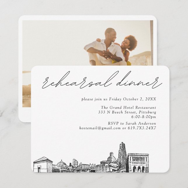 Pittsburgh Wedding Elegant Rehearsal Dinner Enclosure Card (Front/Back)
