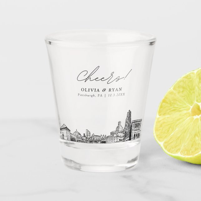 Pittsburgh Wedding Favour Personalized Cheers Shot Glass (Front)