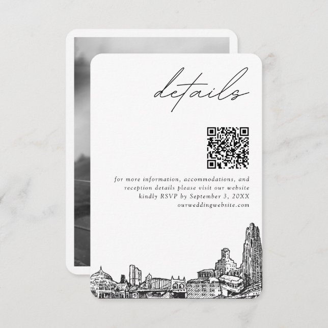 Pittsburgh Wedding Modern Details QR Code Enclosure Card (Front/Back)