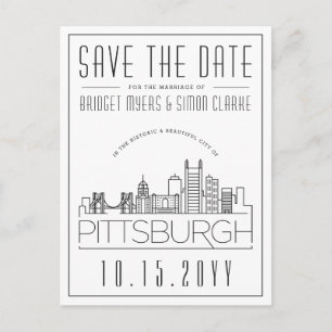 Pittsburgh Wedding Stylized Skyline Save the Date Postcard
