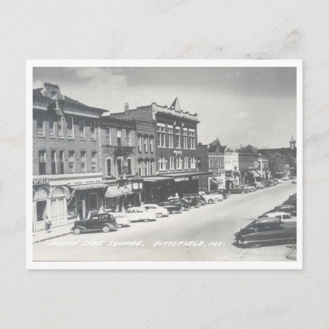 Pittsfield Illinois Vintage Downtown Square Photo Postcard (Front)