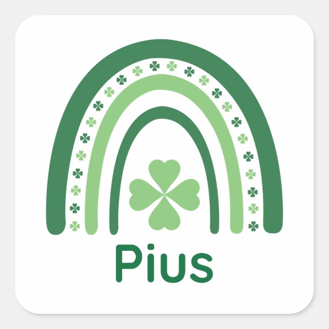 Pius Name Clover Boho Rainbow Square Sticker (Front)