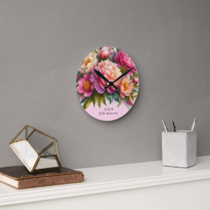 Pivoines en Fleurs Nouvelle Maison Horloge Murale 