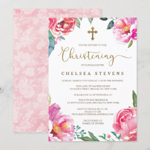 Pivoines roses des invitations de baptême