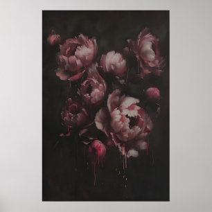 Pivoines roses Impression d'art de fleurs sombres,