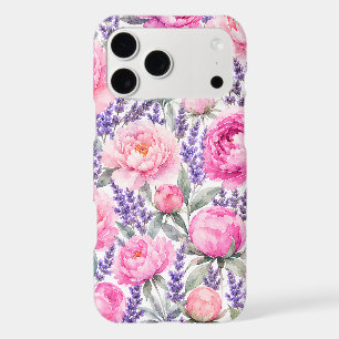 Pivoines roses & Lavande Motif floral aquarelle
